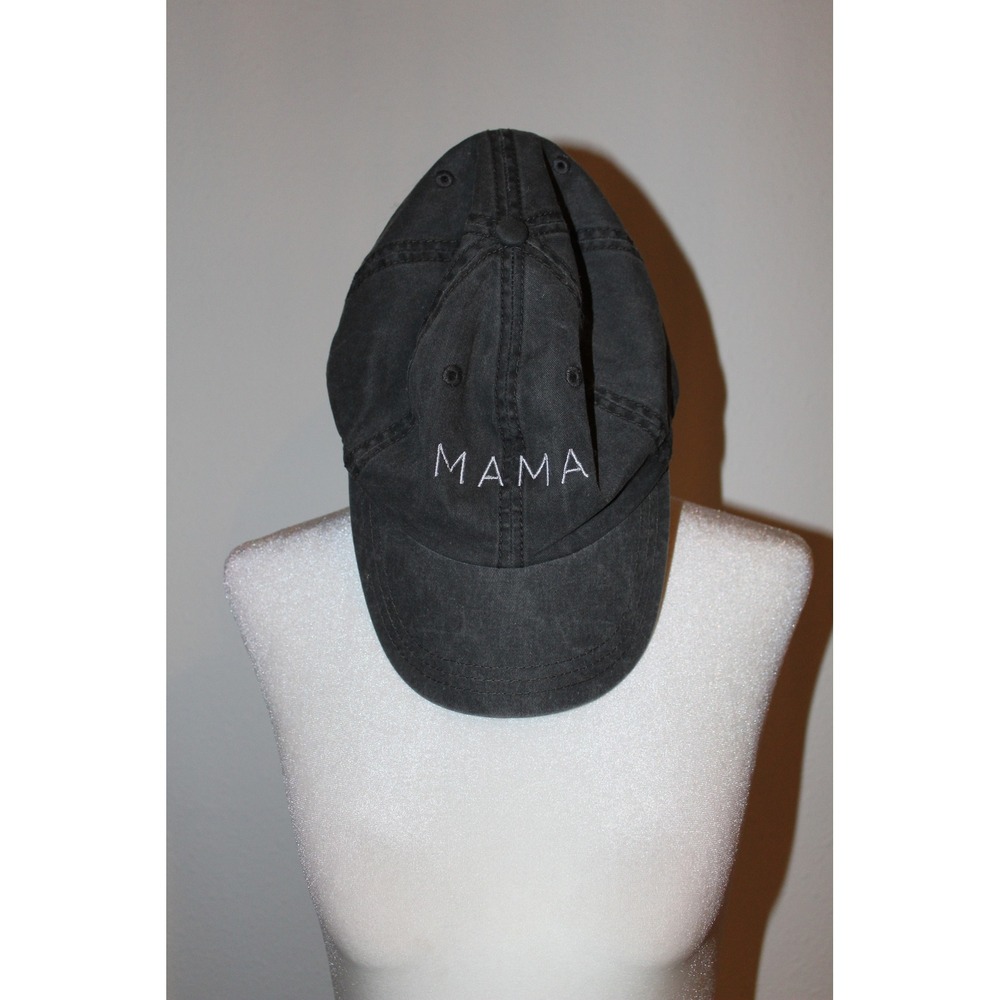 Mama Embroidered Baseball Cap Washed Black Cotton Adjustable Hat Womens Casual